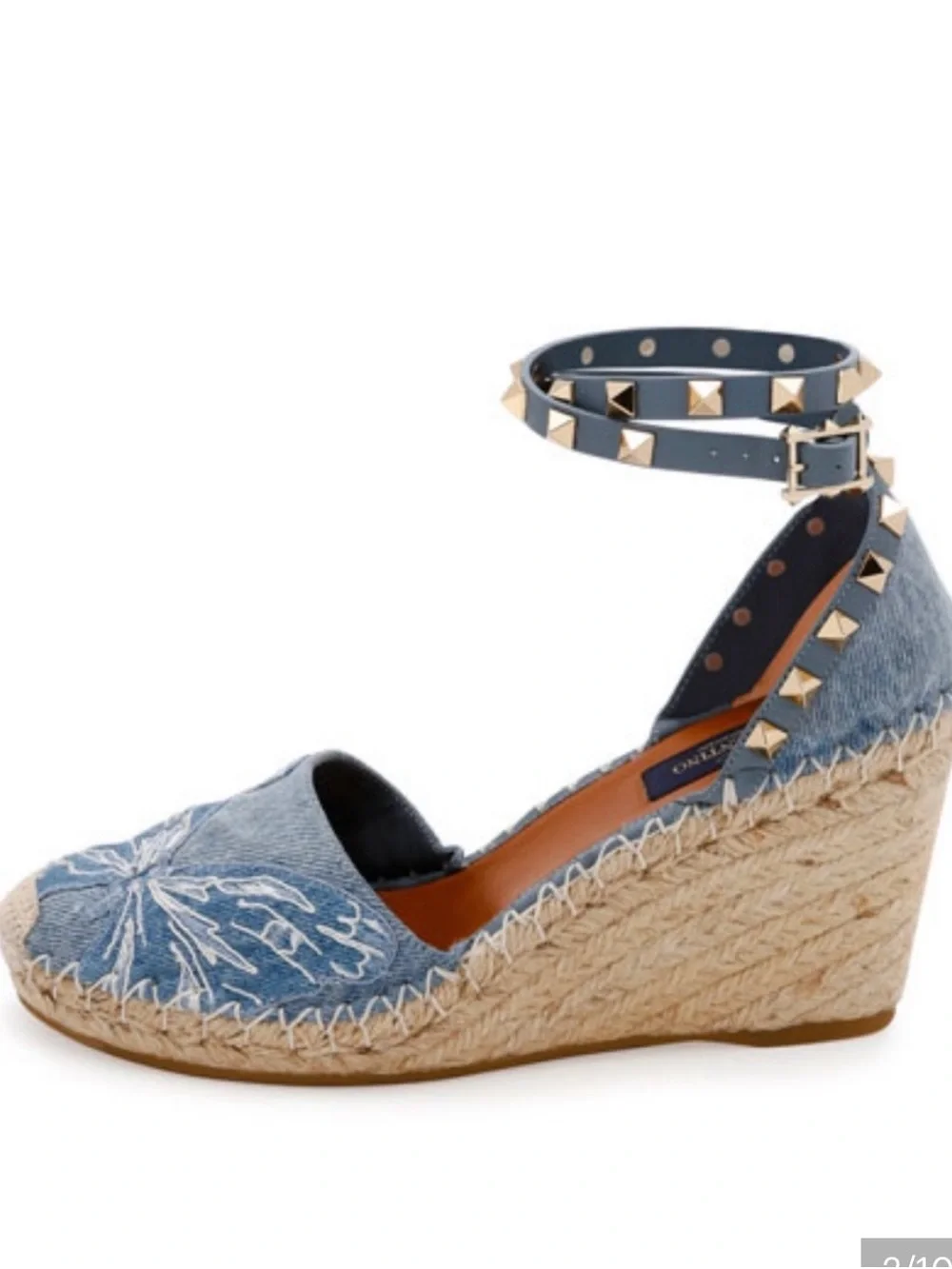 Valentino Garavani Light Blue Denim Butterfly Espadrille Wedge Sandals